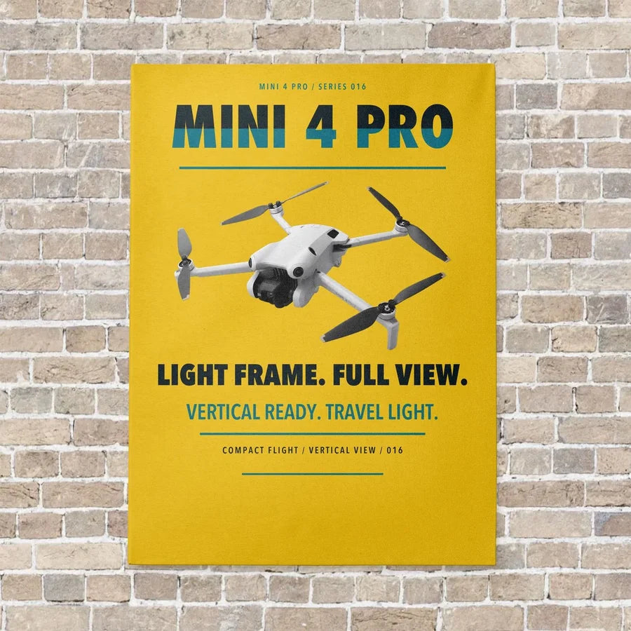 DJI Mini 4 Pro vertical canvas print - no frame - yellow background