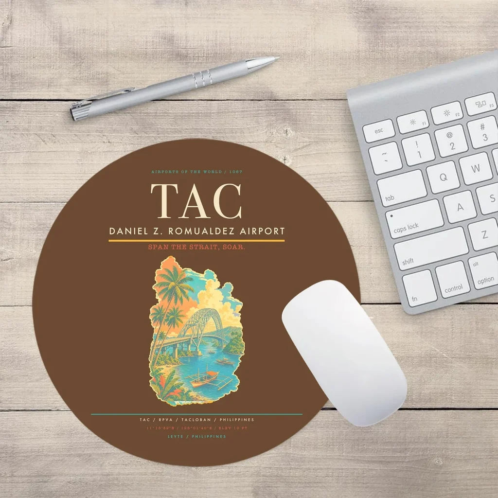 Daniel Z. Romualdez Airport (TAC) design on brown round mouse pad