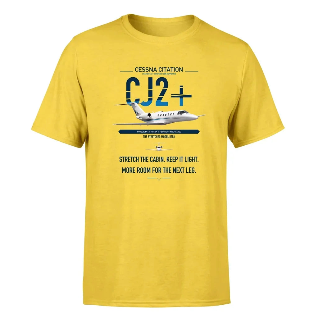 Cessna Citation CJ2+ design on yellow double-side t-shirt, single-side print