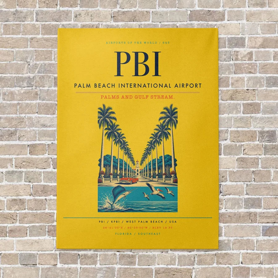 Palm Beach International Airport PBI vertical canvas print - no frame - yellow background