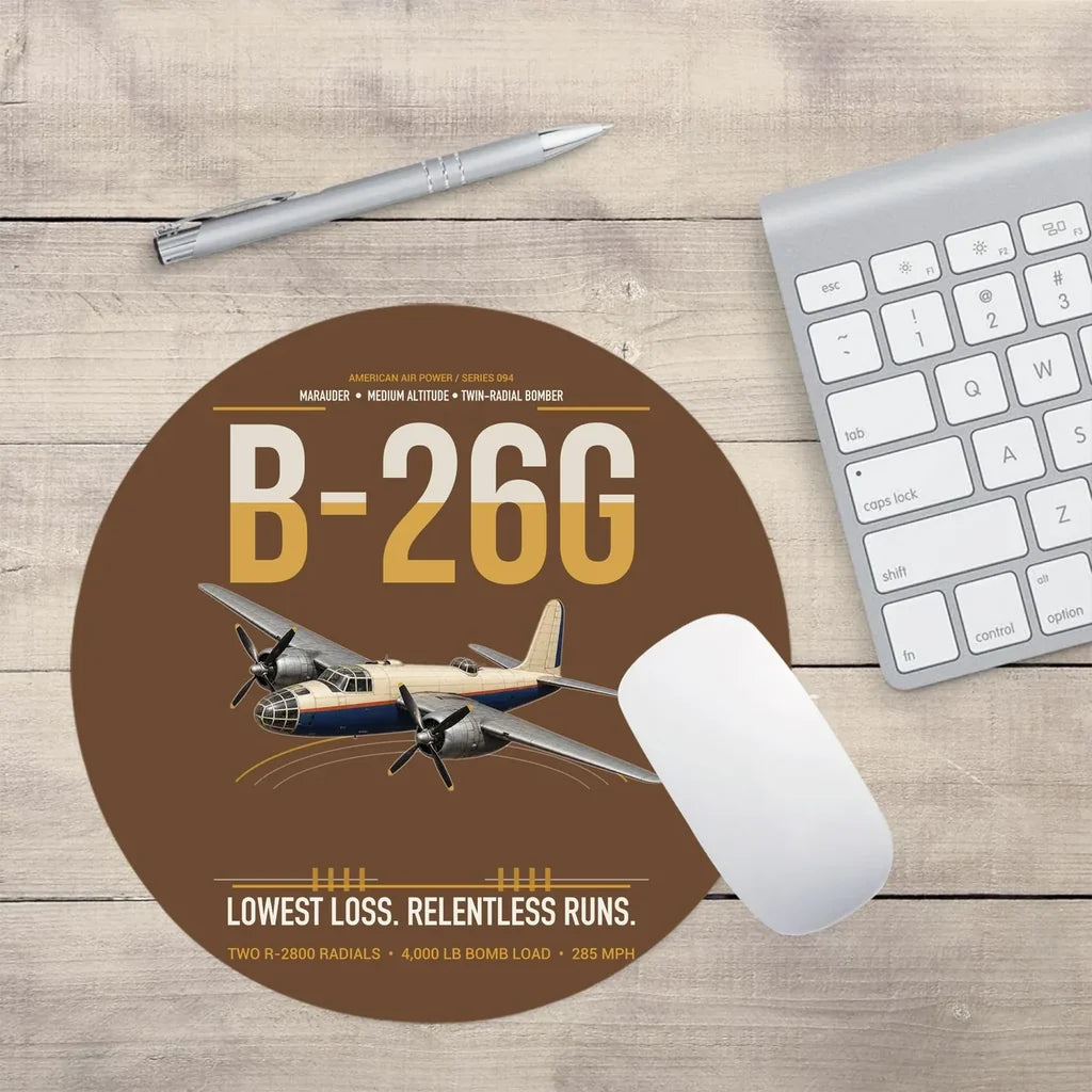 B-26G Marauder design on brown round mouse pad