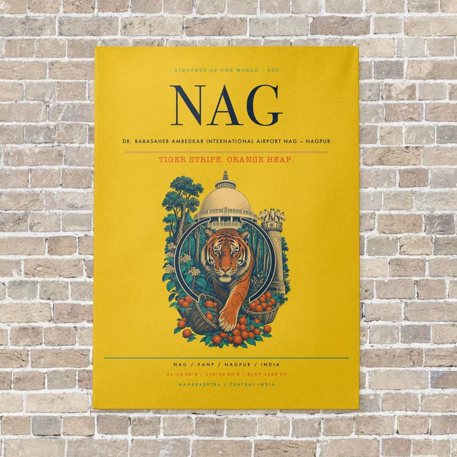 Dr. Babasaheb Ambedkar International Airport NAG — Nagpur vertical canvas print - no frame - yellow background