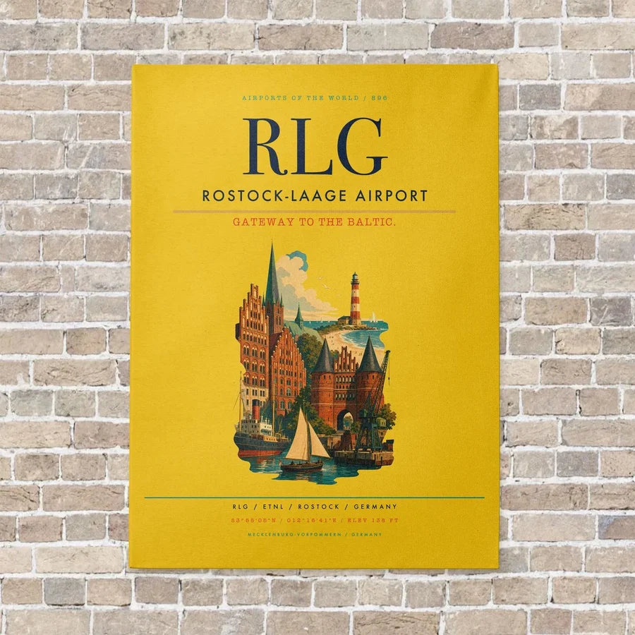 Rostock-Laage Airport RLG vertical canvas print - no frame - yellow background