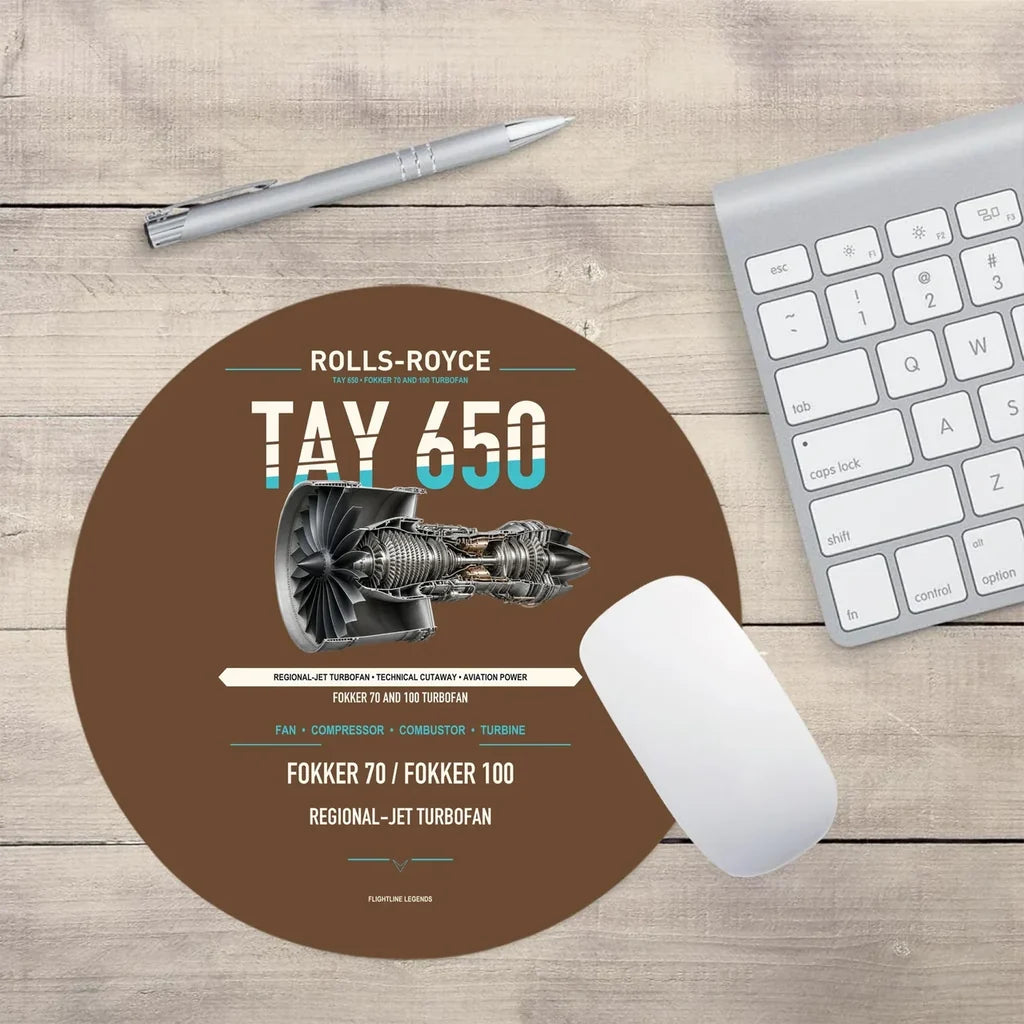TAY 650 design on brown round mouse pad
