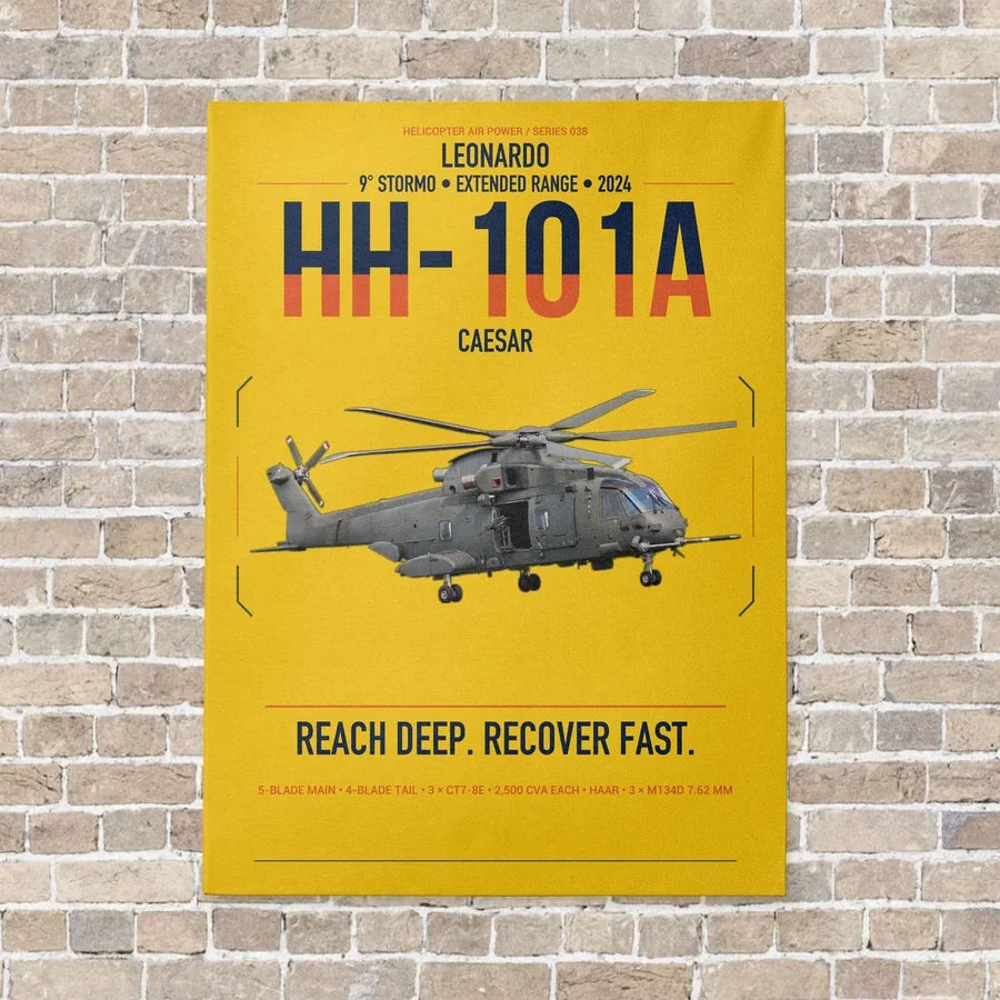 Leonardo HH-101A Caesar vertical canvas print - no frame - yellow background