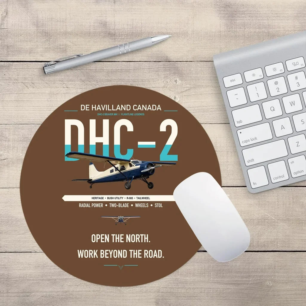 DHC-2 Beaver Mk I design on brown round mouse pad