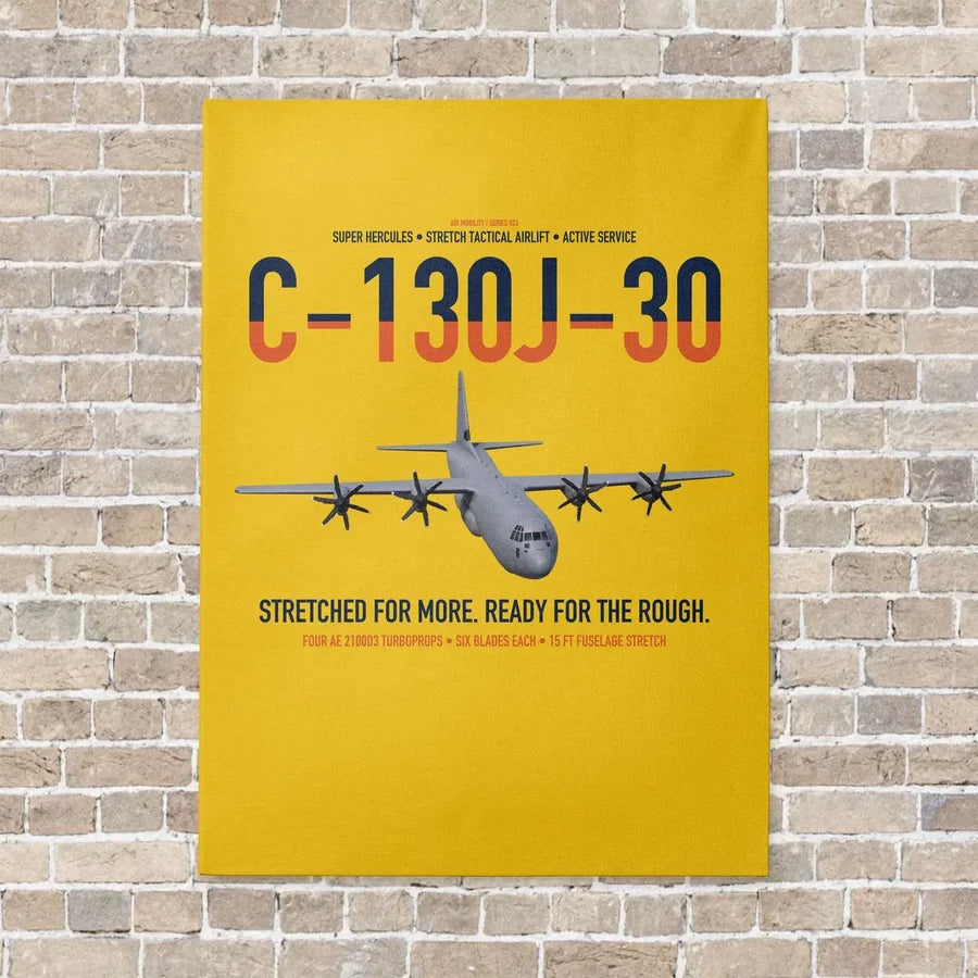 C-130J-30 Super Hercules vertical canvas print - no frame - yellow background