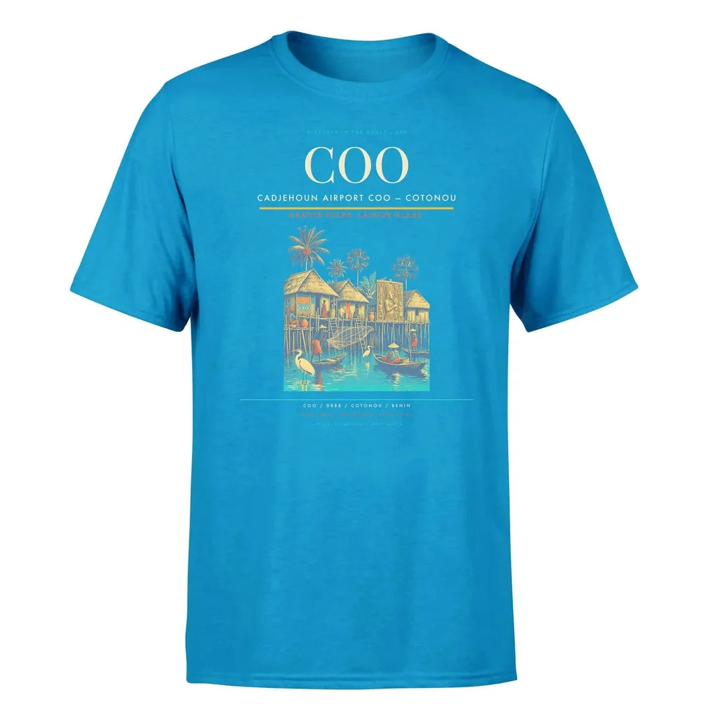 Cadjehoun Airport (COO) T-Shirt single-side front print in Turquoise | cadjehoun-airport-coo-double-side-t-shirt