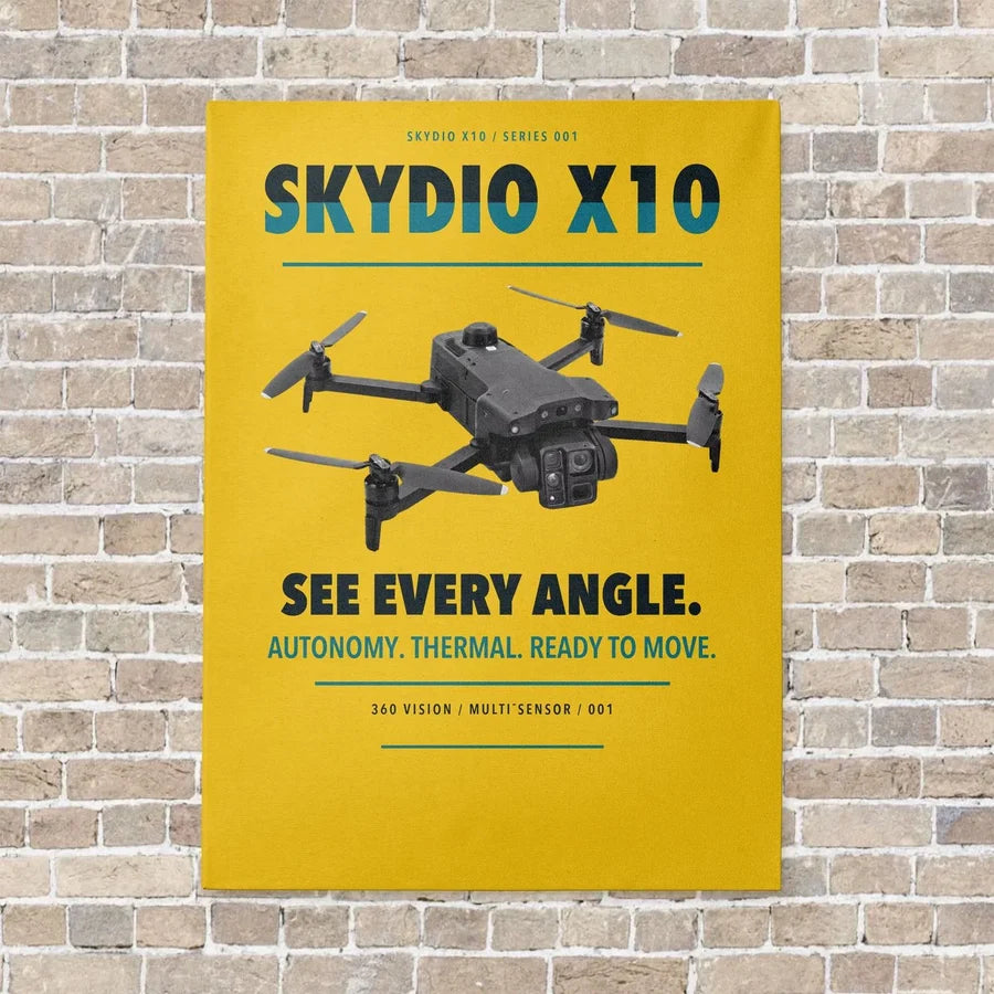Skydio X10 vertical canvas print - no frame - yellow background