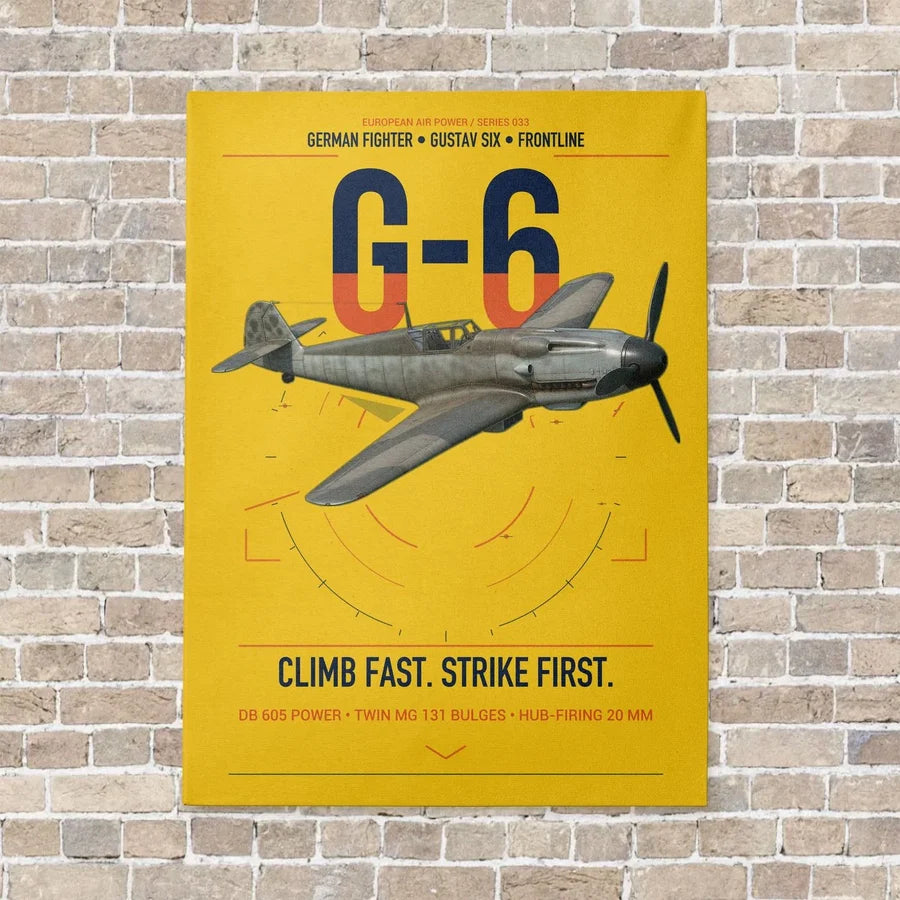 Messerschmitt Bf 109G-6 vertical canvas print - no frame - yellow background