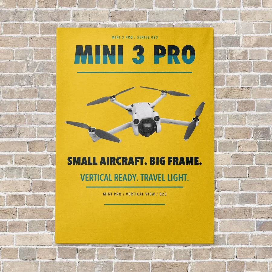 DJI Mini 3 Pro vertical canvas print - no frame - yellow background