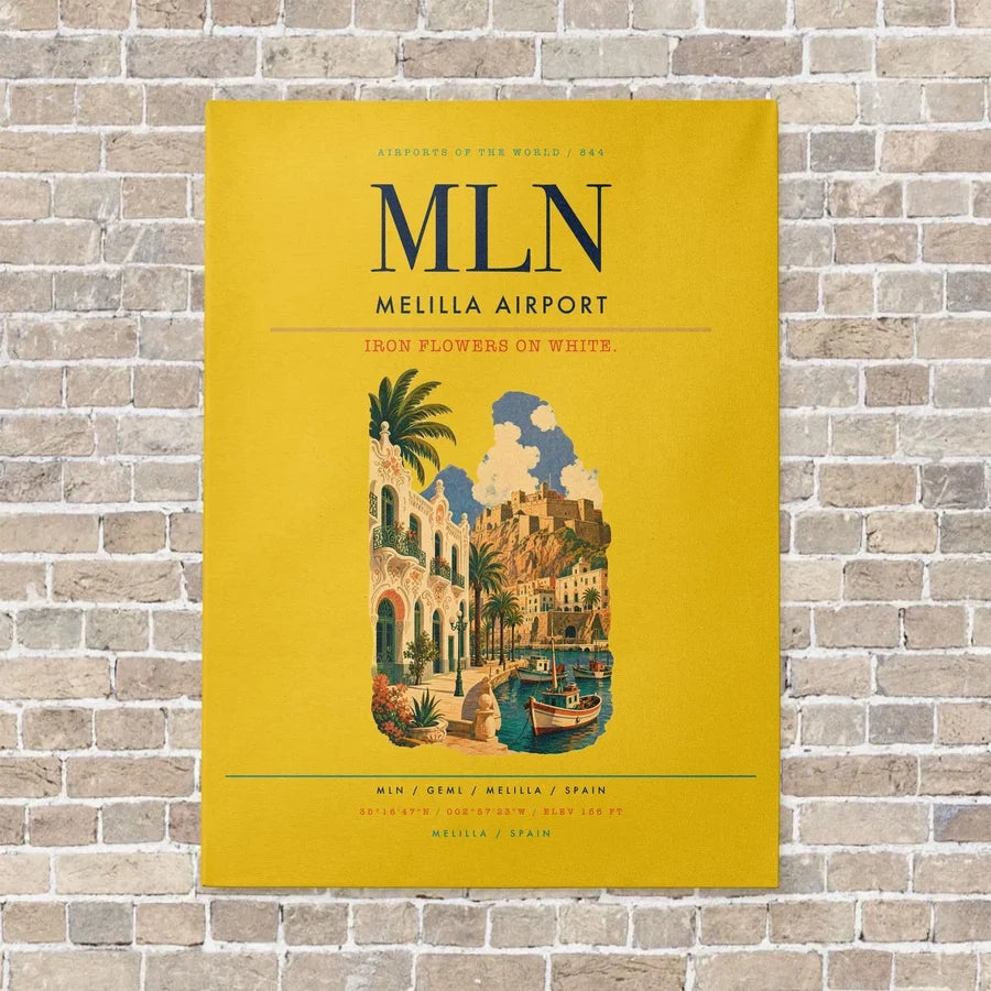 Melilla Airport MLN vertical canvas print - no frame - yellow background
