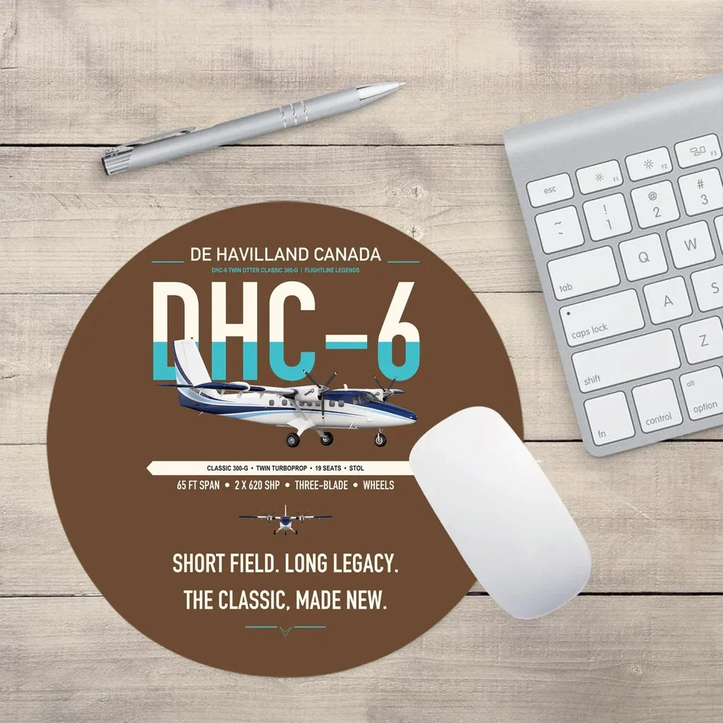 DHC-6 Twin Otter Classic 300-G design on brown round mouse pad