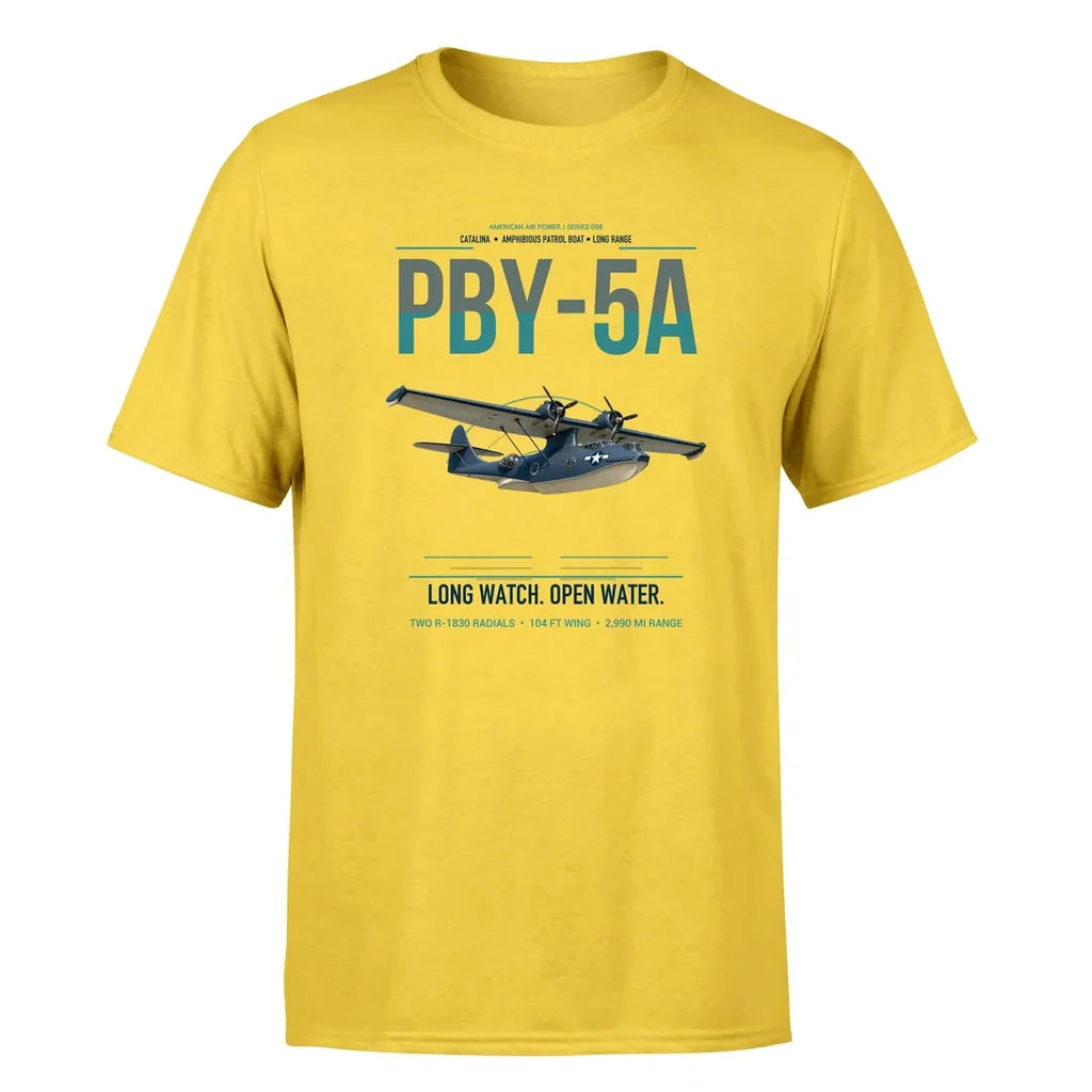 PBY-5A Catalina design on yellow double-side t-shirt, single-side print