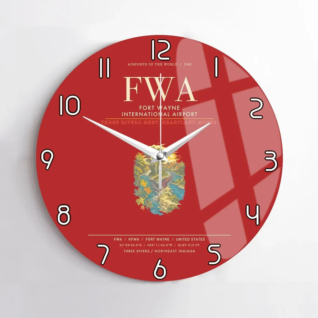 Fort Wayne International Airport FWA Wall-Clock No-Frame - Red
