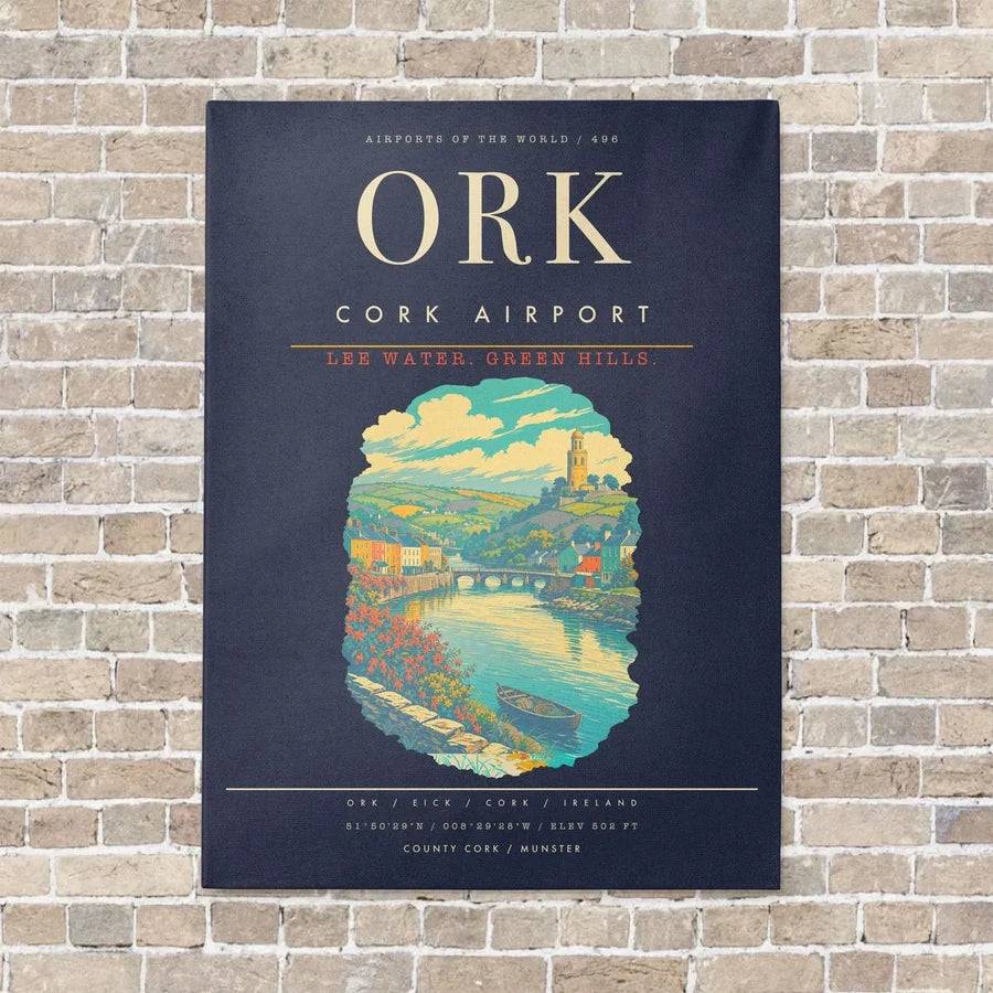Cork Airport ORK - Canvas Framed - Navy Blue
