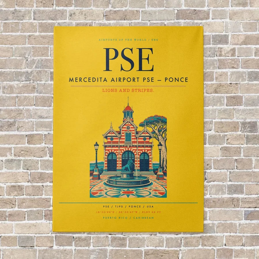 Mercedita Airport PSE — Ponce vertical canvas print - no frame - yellow background