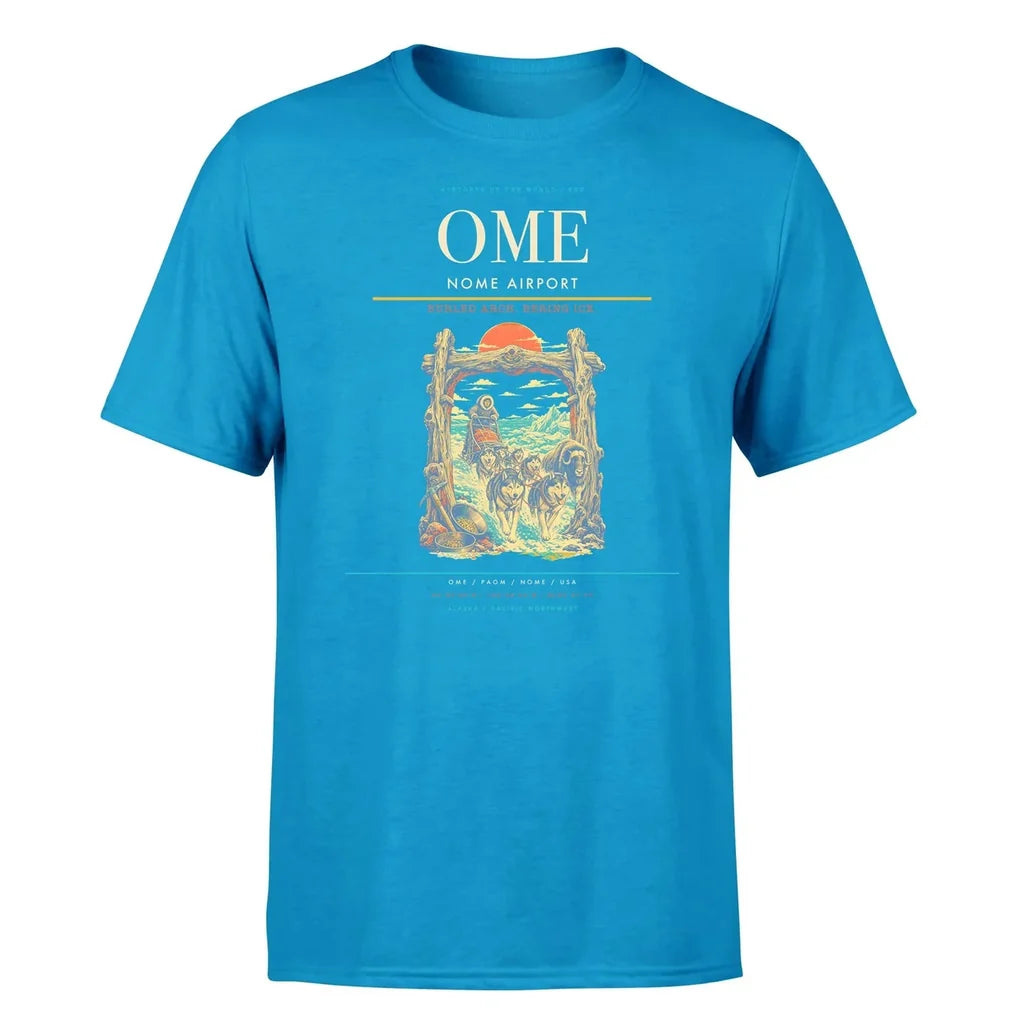 Nome Airport (OME) T-Shirt single-side front print in Turquoise | nome-airport-ome-double-side-t-shirt