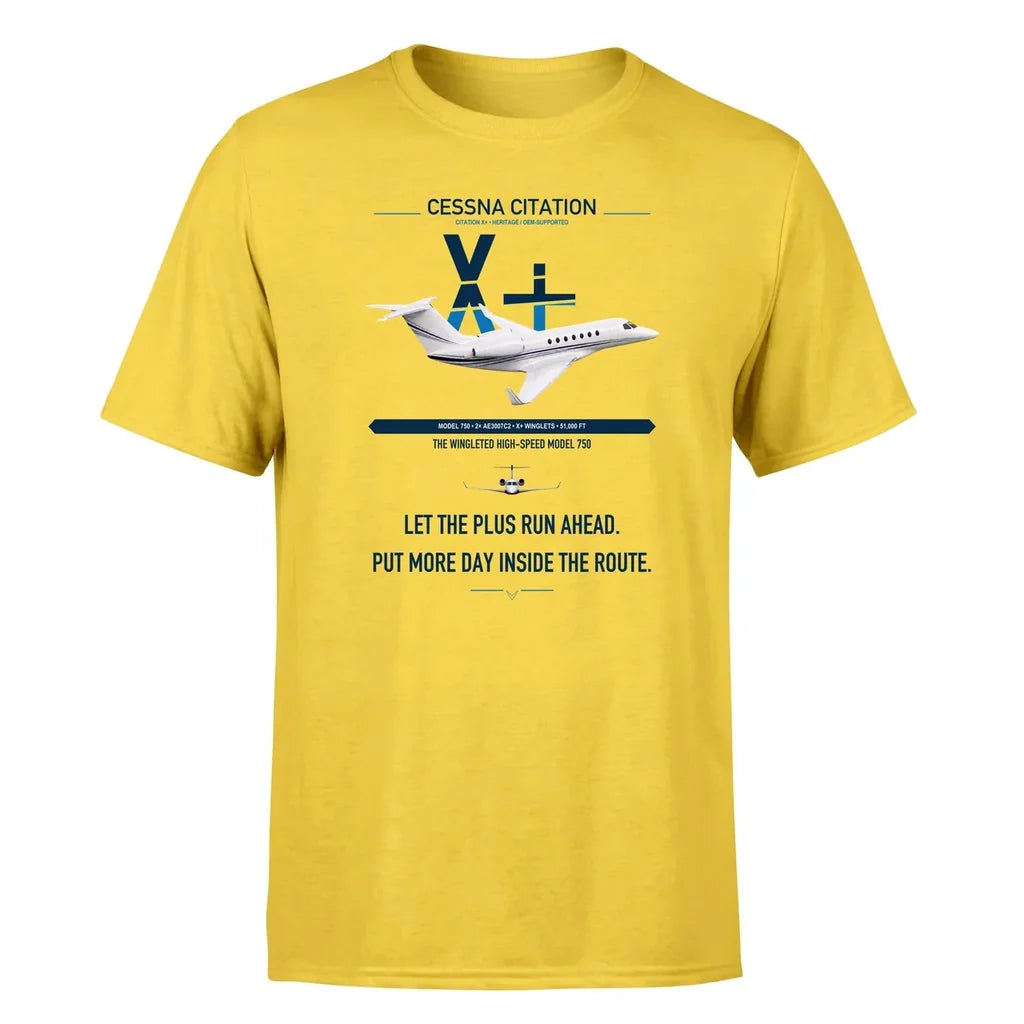 Cessna Citation X+ design on yellow double-side t-shirt, single-side print