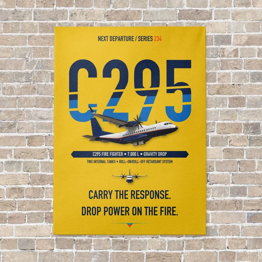 Airbus C295 Firefighter vertical canvas print - no frame - yellow background