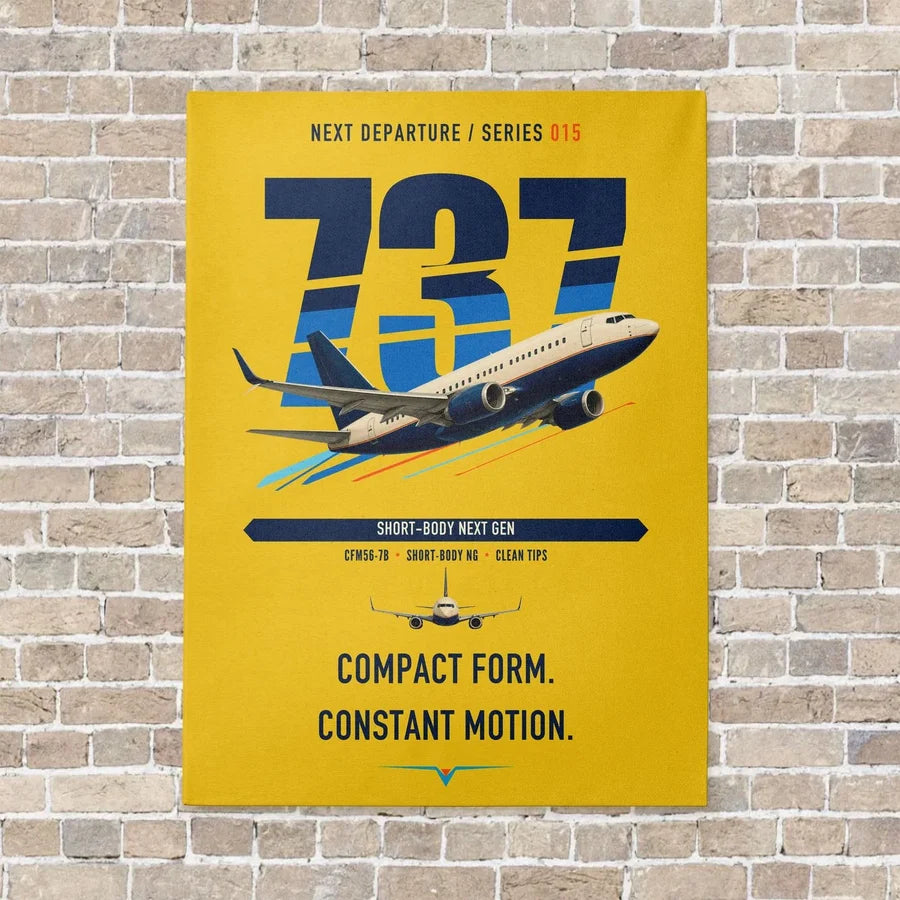 Boeing 737-700 NG vertical canvas print - no frame - yellow background