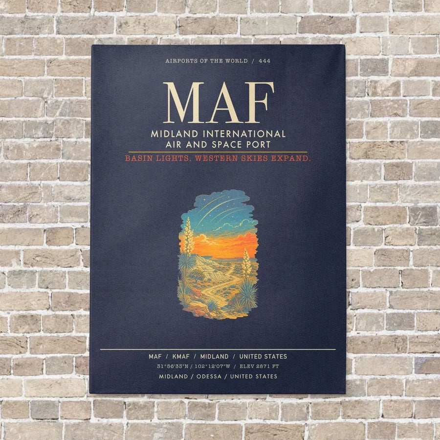 Midland International Air and Space Port MAF - Canvas Framed - Navy Blue