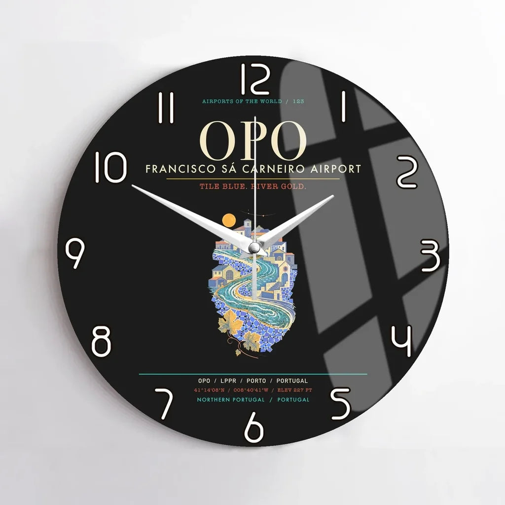 Porto Francisco Sa Carneiro Airport OPO - Douro Azulejo Current Wall-Clock No-Frame - Black