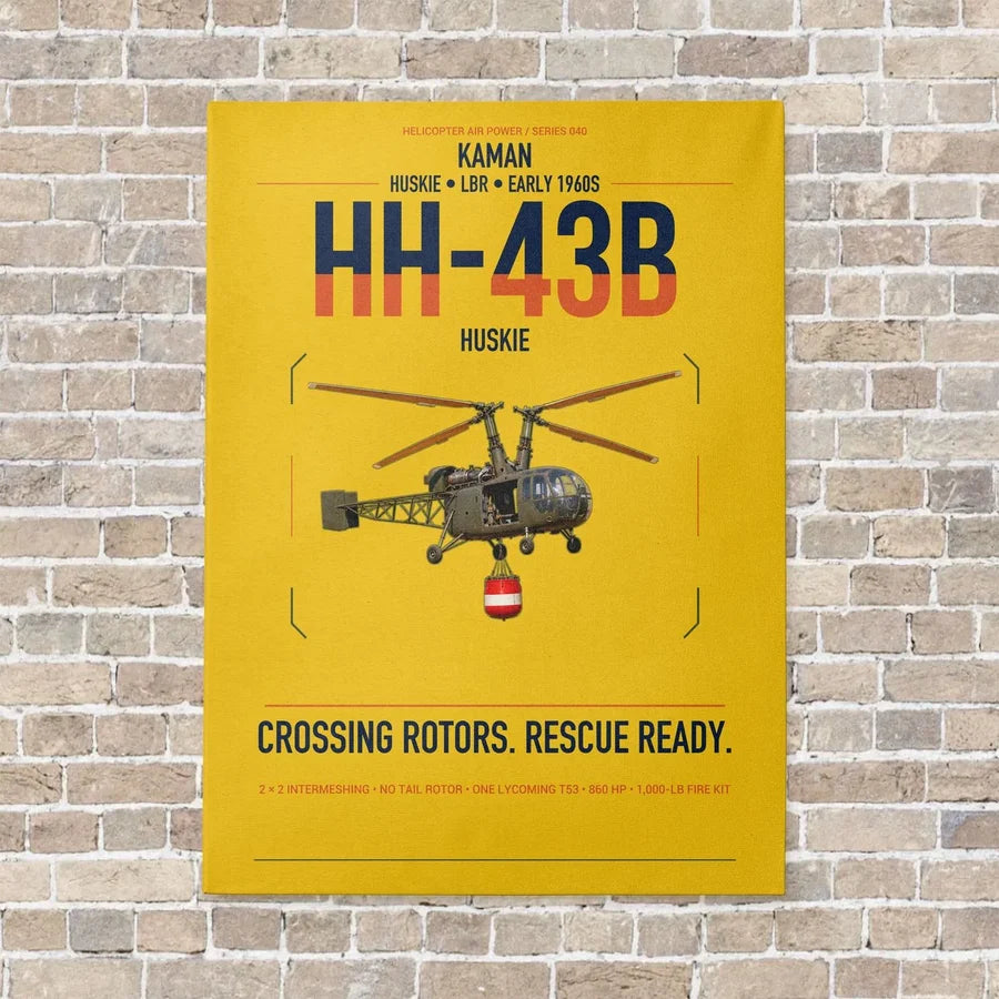 Kaman HH-43B Huskie vertical canvas print - no frame - yellow background