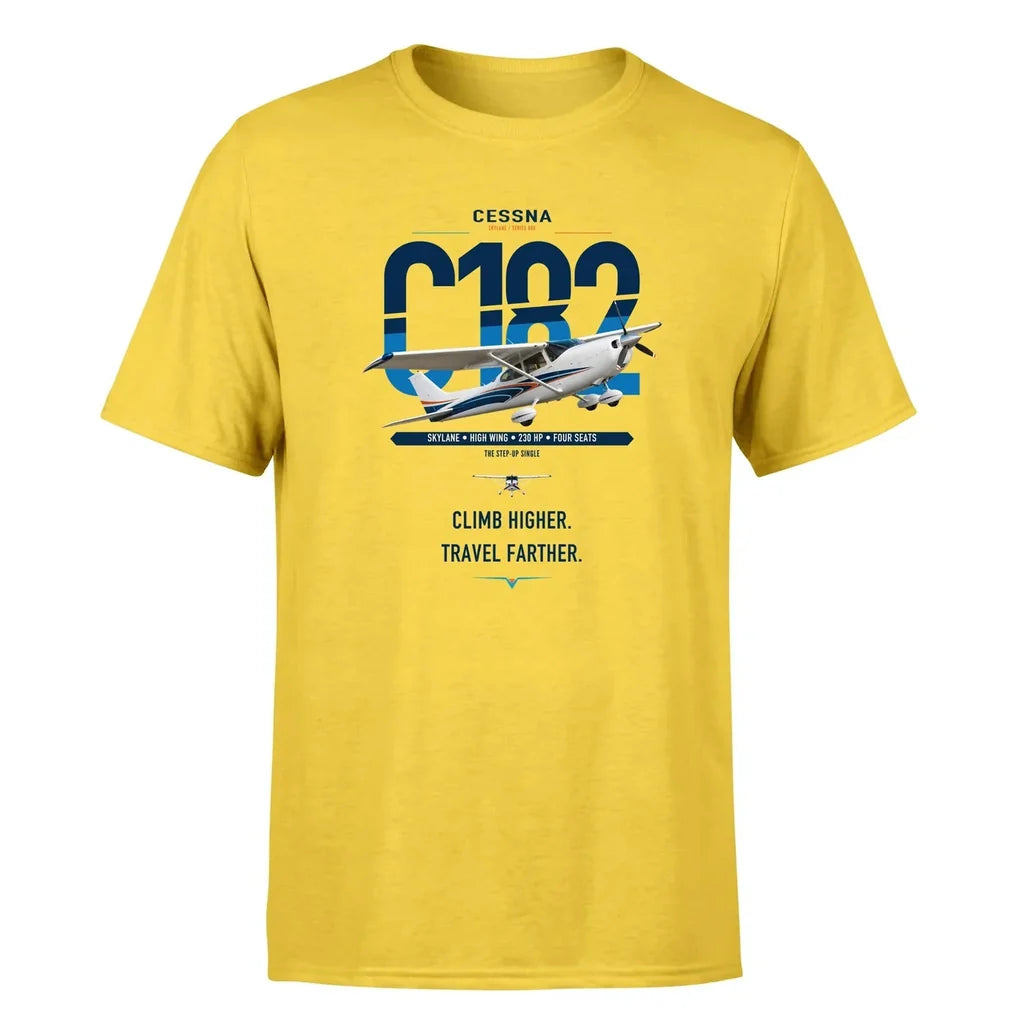 Cessna 182 Skylane design on yellow t-shirt, single-side print