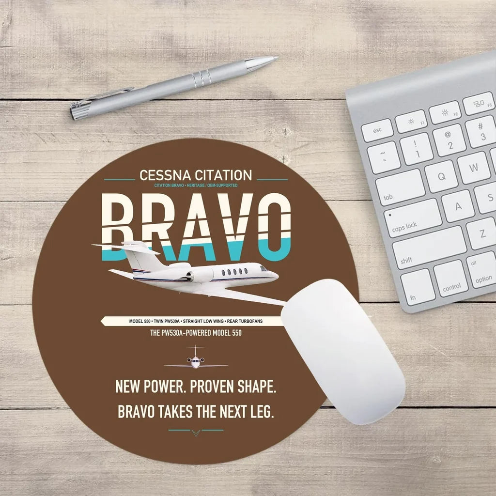 Cessna Citation Bravo design on brown round mouse pad