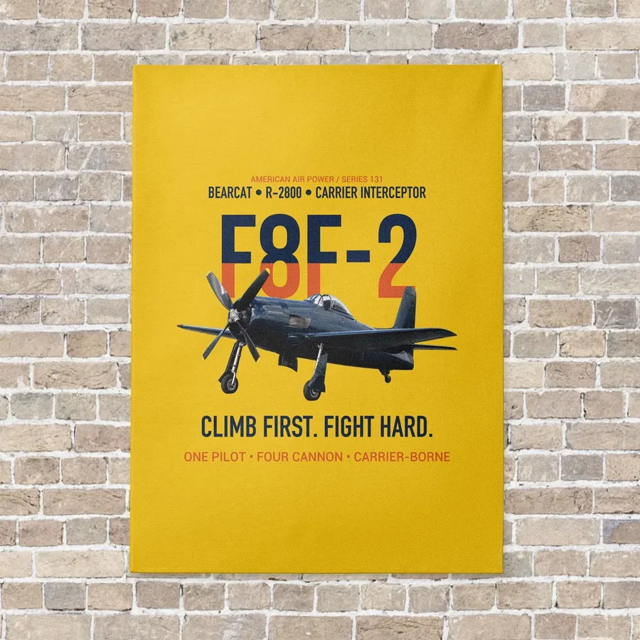 F8F-2 Bearcat Climb First Fight Hard vertical canvas print - no frame - yellow background
