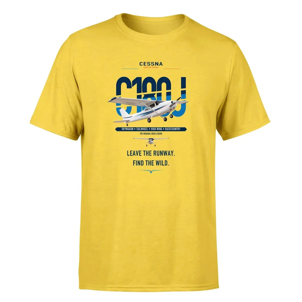 Cessna 180J Skywagon design on yellow t-shirt, single-side print