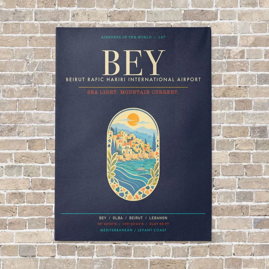 Beirut Rafic Hariri International Airport BEY - Canvas Framed - Navy Blue