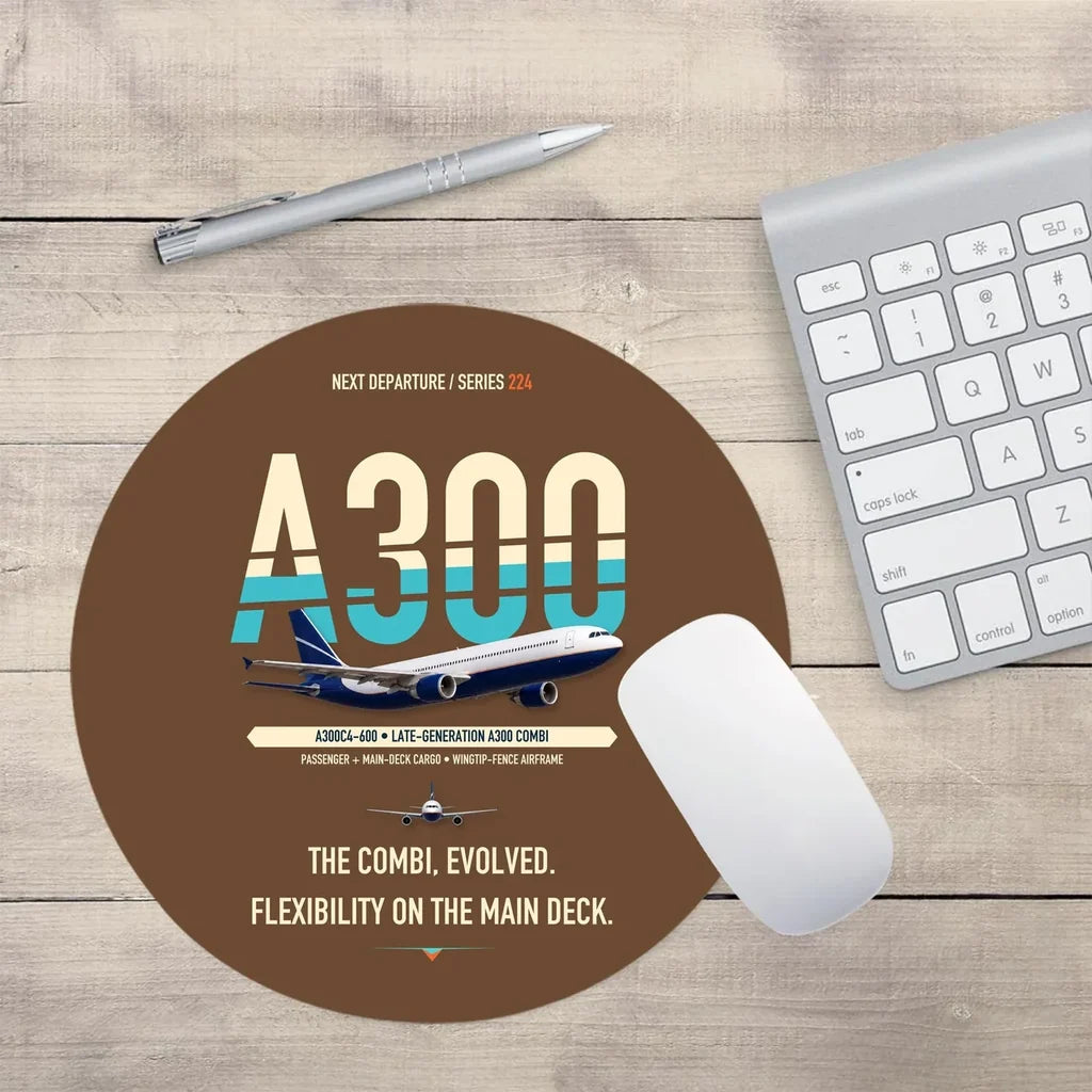 Airbus A300C4-600 design on brown round mouse pad