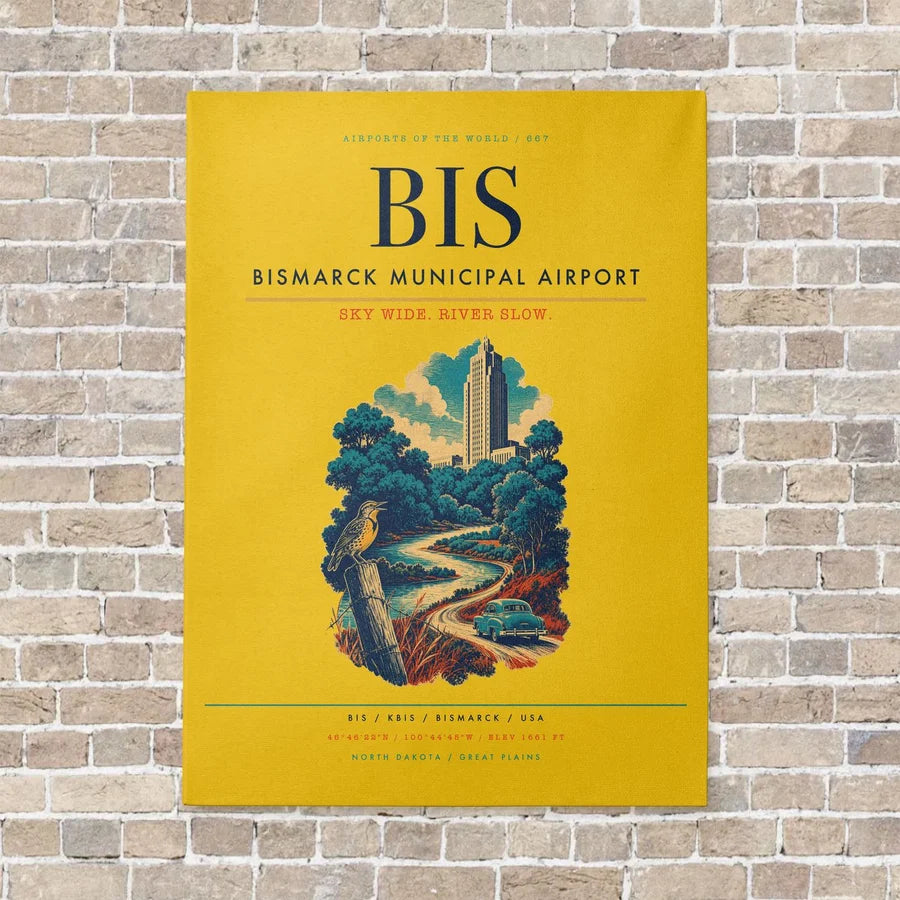 Bismarck Municipal Airport BIS - Canvas No Frame - Yellow