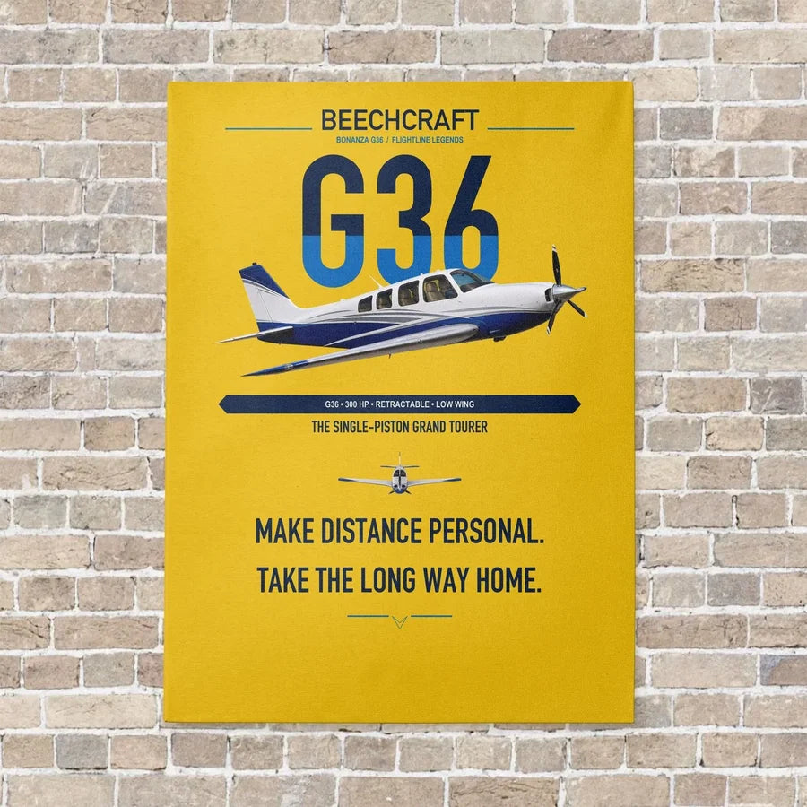 Beechcraft Bonanza G36 vertical canvas print - no frame - yellow background