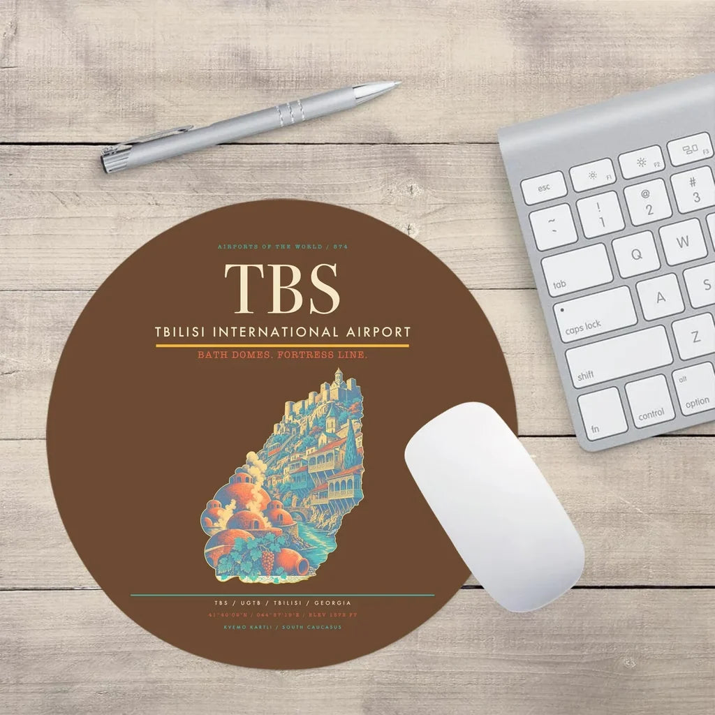 Tbilisi International Airport (TBS) design on brown round mouse pad
