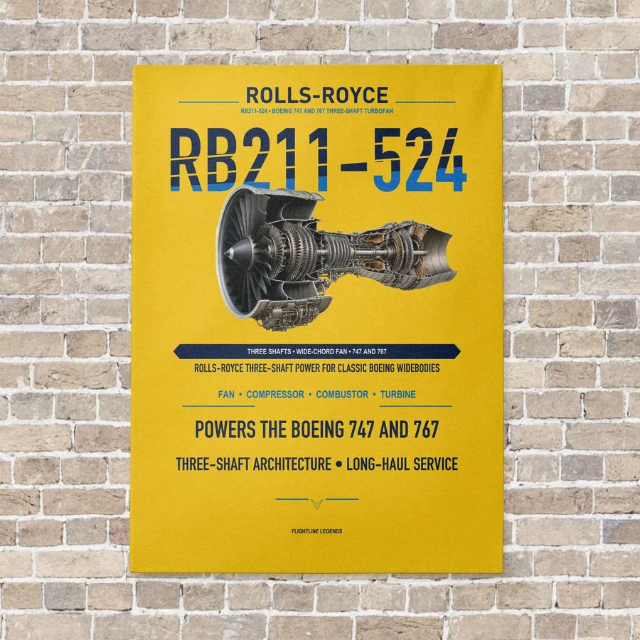 RB211-524 vertical canvas print - no frame - yellow background