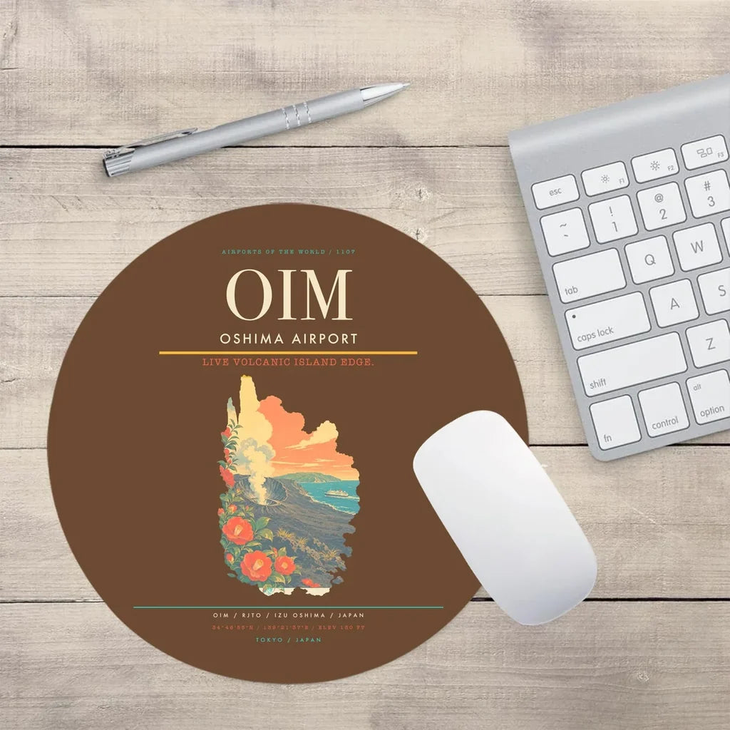 Oshima Airport (OIM) design on brown round mouse pad