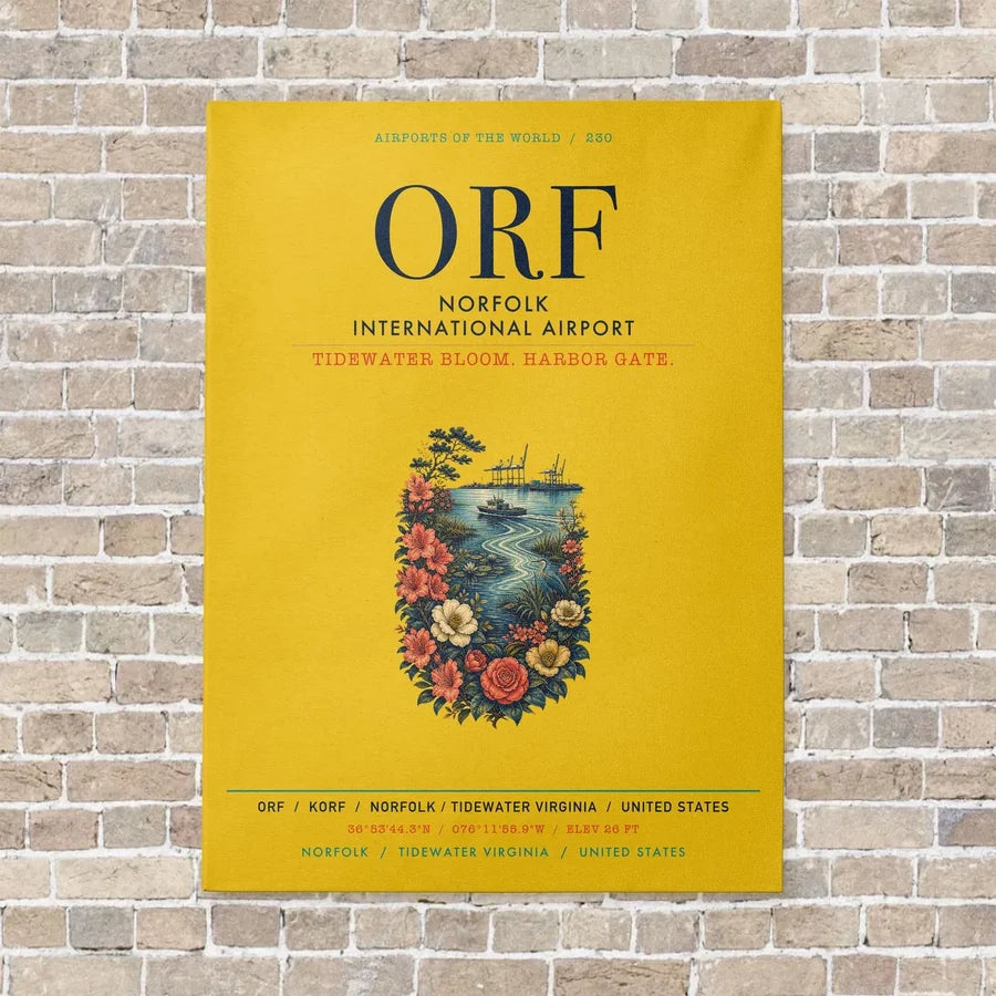 Norfolk International Airport ORF vertical canvas print - no frame - yellow background