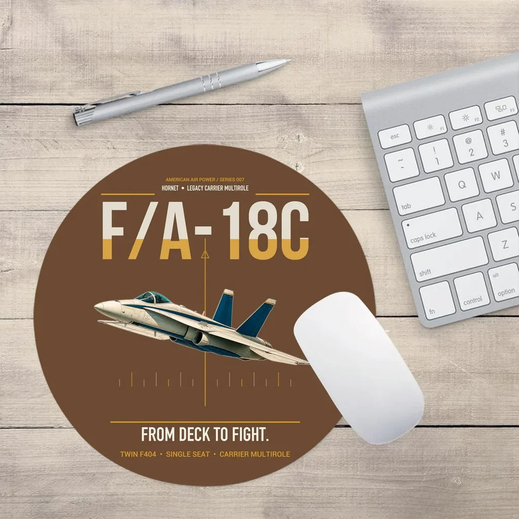 F-A-18C Hornet design on brown round mouse pad