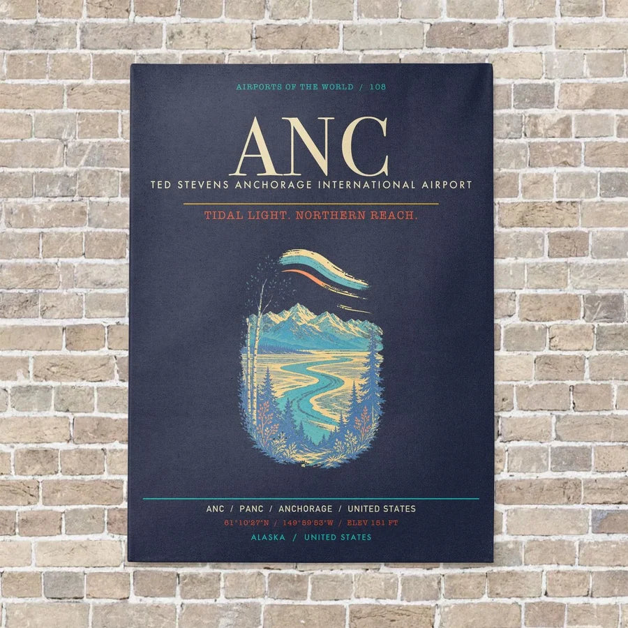 Ted Stevens Anchorage International Airport ANC - Canvas Framed - Navy Blue