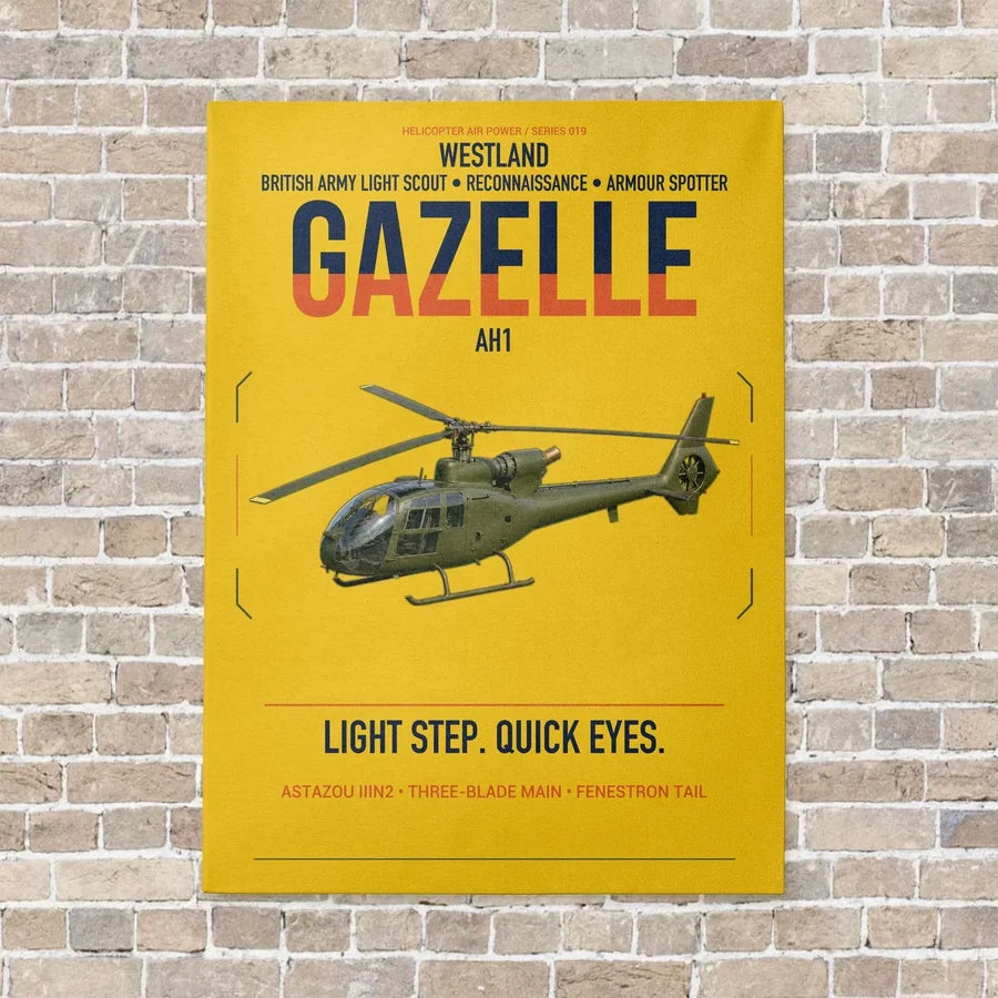 Westland Gazelle AH1 vertical canvas print - no frame - yellow background