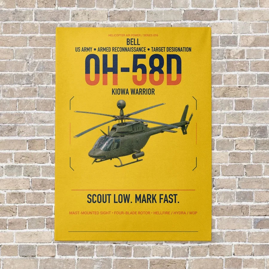 Bell OH-58D Kiowa Warrior vertical canvas print - no frame - yellow background