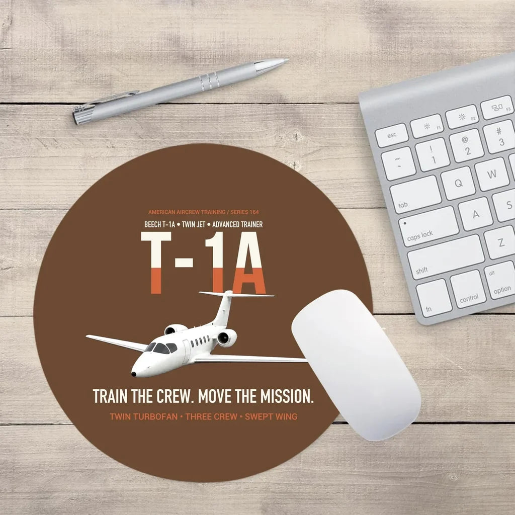 T-1A Jayhawk Advanced Jet Trainer design on brown round mouse pad