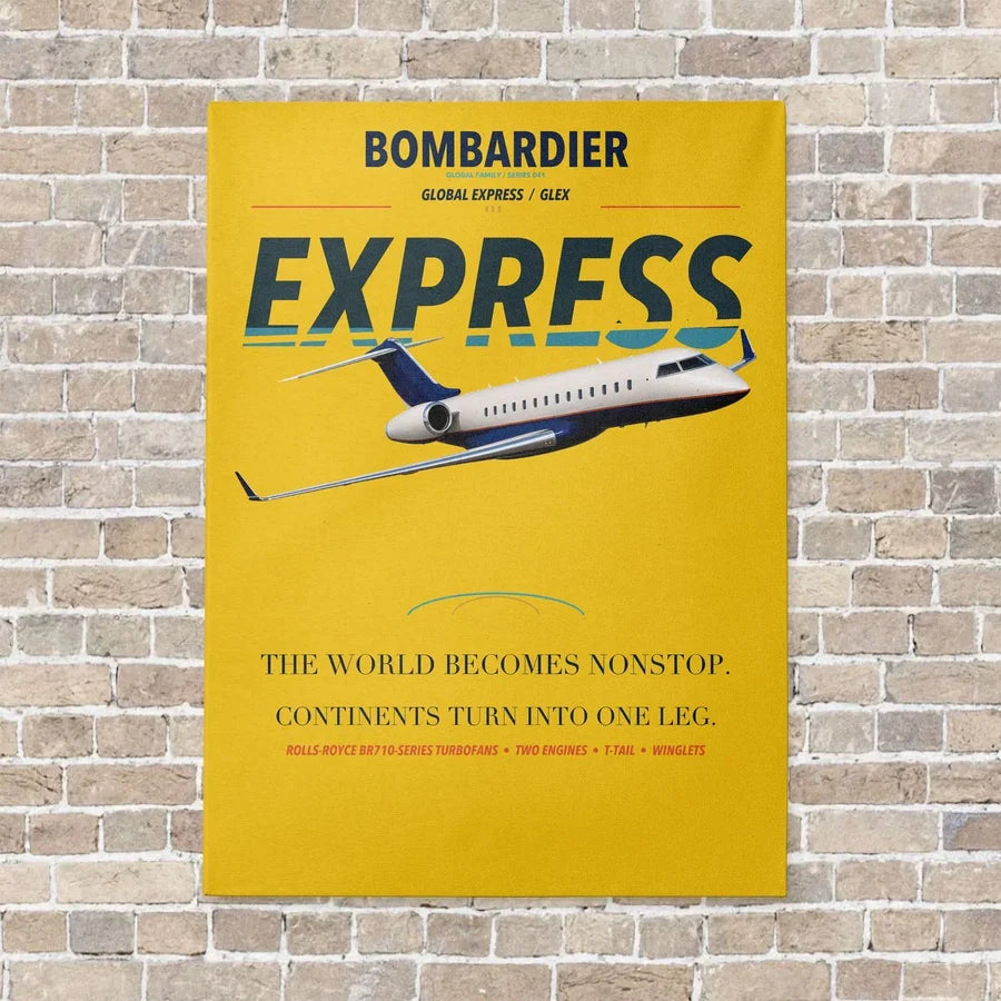 Bombardier Global Express vertical canvas print - no frame - yellow background
