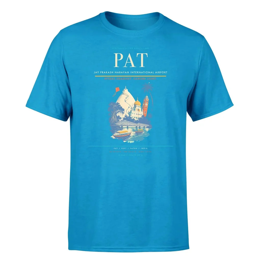 Jay Prakash Narayan International Airport (PAT) T-Shirt single-side front print in Turquoise | jay-prakash-narayan-international-airport-pat-double-side-t-shirt