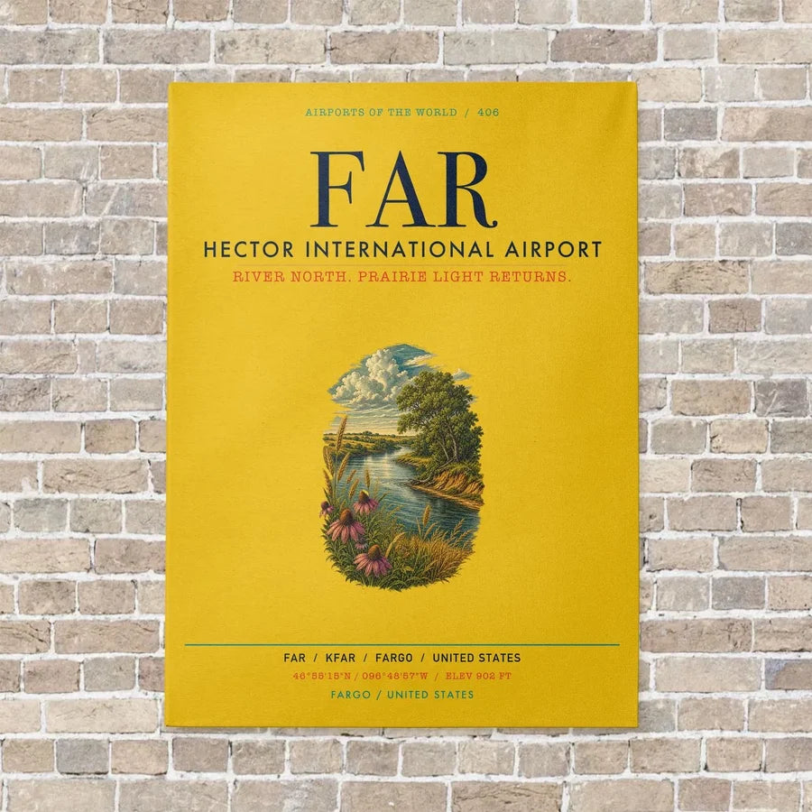 Hector International Airport FAR vertical canvas print - no frame - yellow background