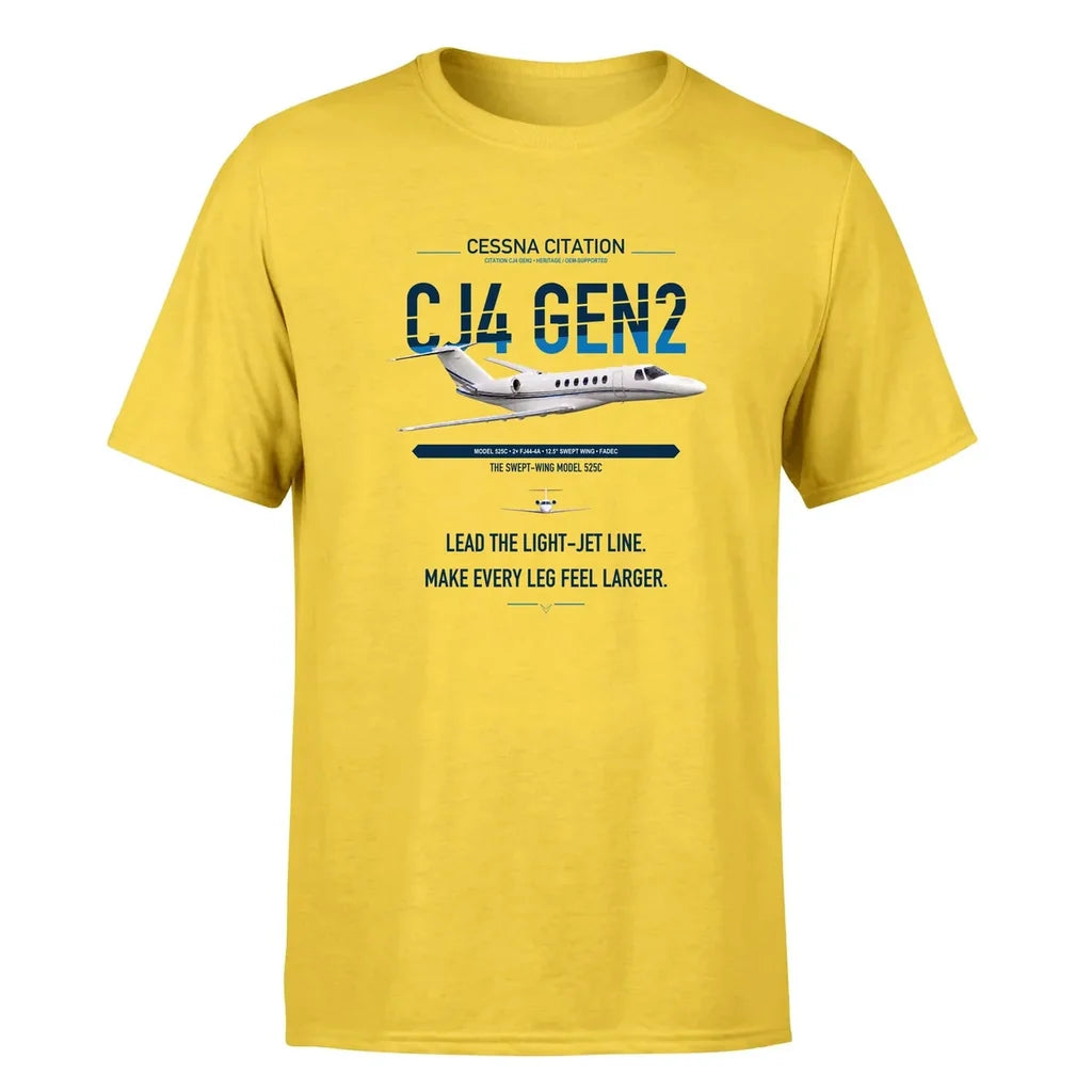 Cessna Citation CJ4 Gen2 design on yellow double-side t-shirt, single-side print