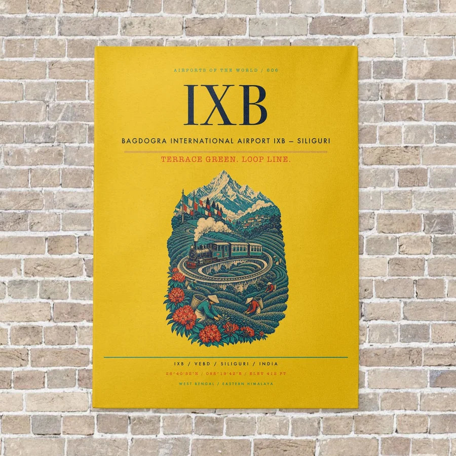 Bagdogra International Airport IXB — Siliguri vertical canvas print - no frame - yellow background